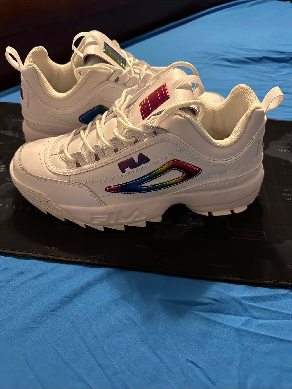 FILA Disrupter II Pride Chunky White Sneakers with Rainbow Accent